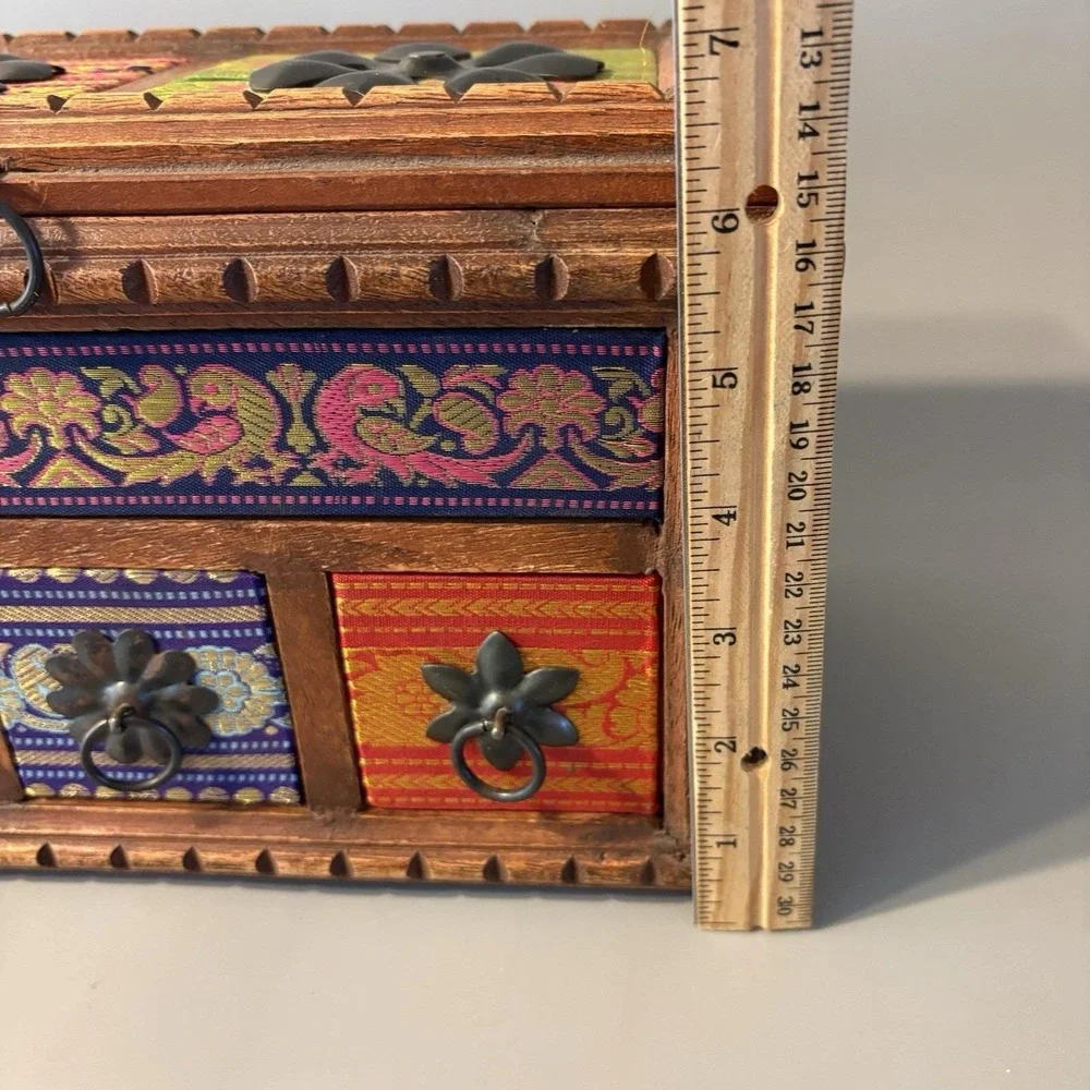 Vintage  Carved Wooden Spice Storage Jewelry Box Chest Indian Hippie Boho Heavy